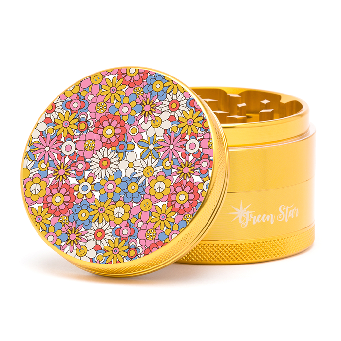 Green Star | 2.5" (63mm) Herb Grinder - Retro Flowers_1