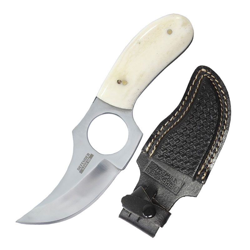 Defender-Xtreme | 6″ Skinner Knife With Bone Handle & Leather Sheath [14400]_0