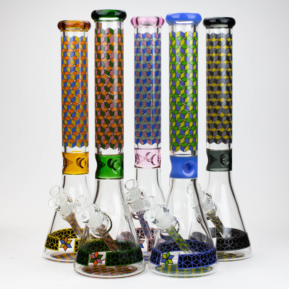 18" Cubic Pattern 7 mm glass water bong_0