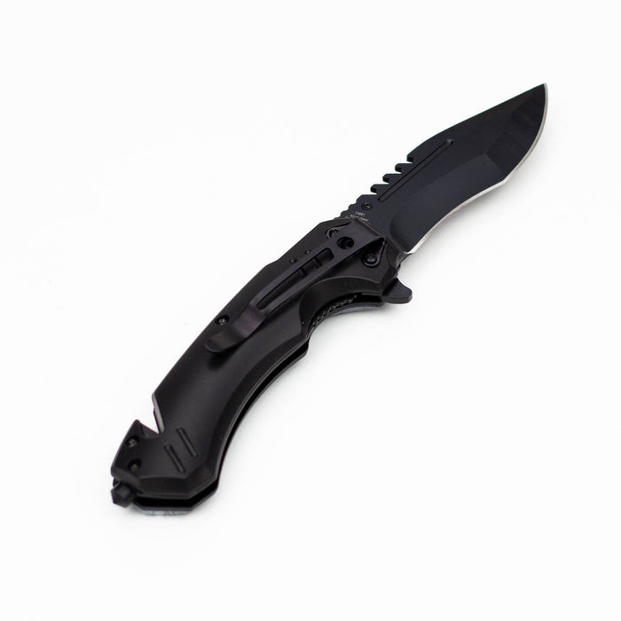 8" Defender-Xtreme Death  Design Handle Folding Knife W/  Belt Cutter [13887]_3