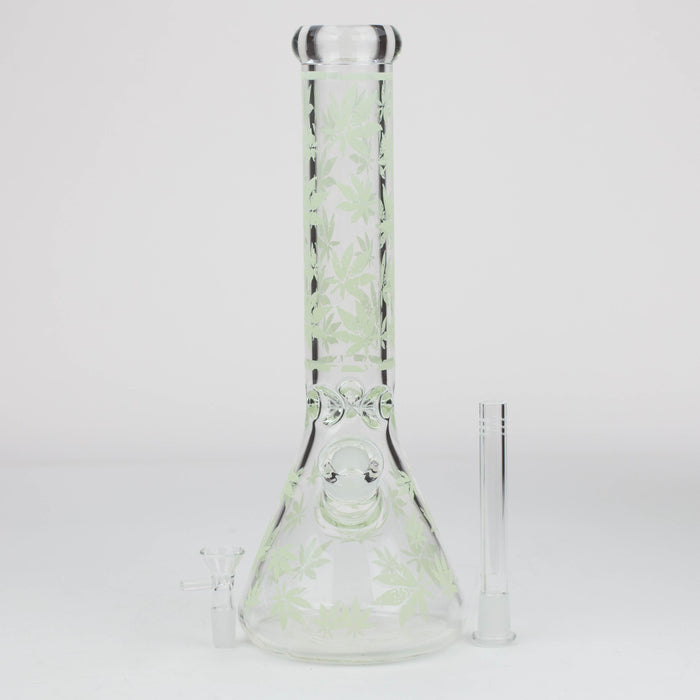 14" Leaf Pattern glow in the dark / 7mm / glass beaker bong [CH-106]_8