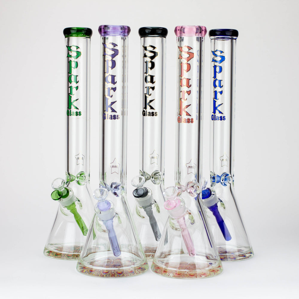 18" Spark 9 mm glass water bong with thick base_0