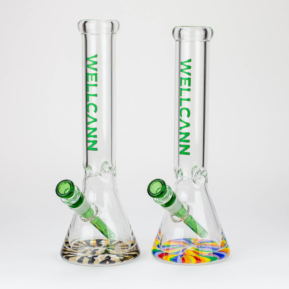 WellCann - 14" 7 mm Thick beaker bong with green logo and thick decal base_0