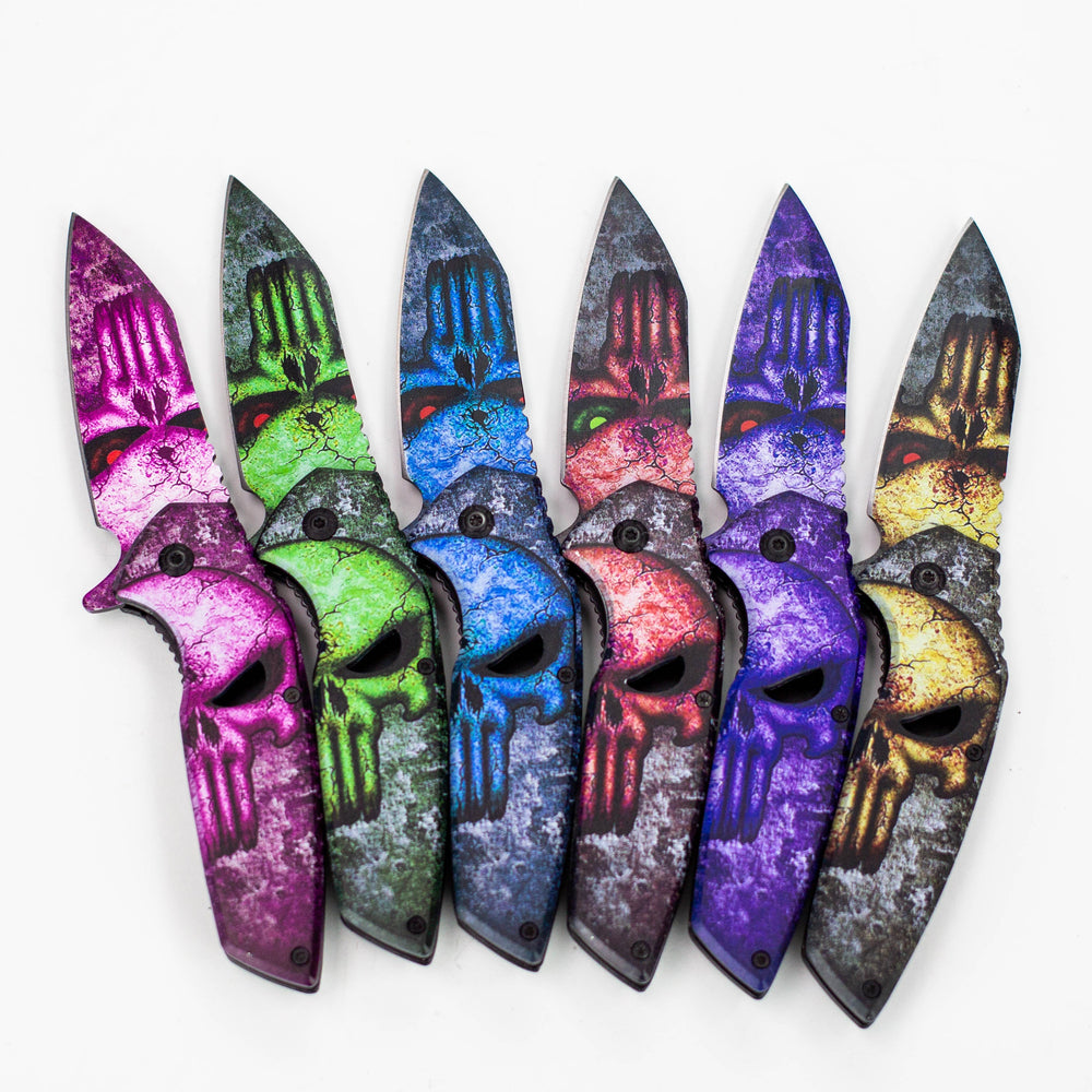 8″ Tiger-USA® Skull Folding Knife Purple  [SJ-1041]_0