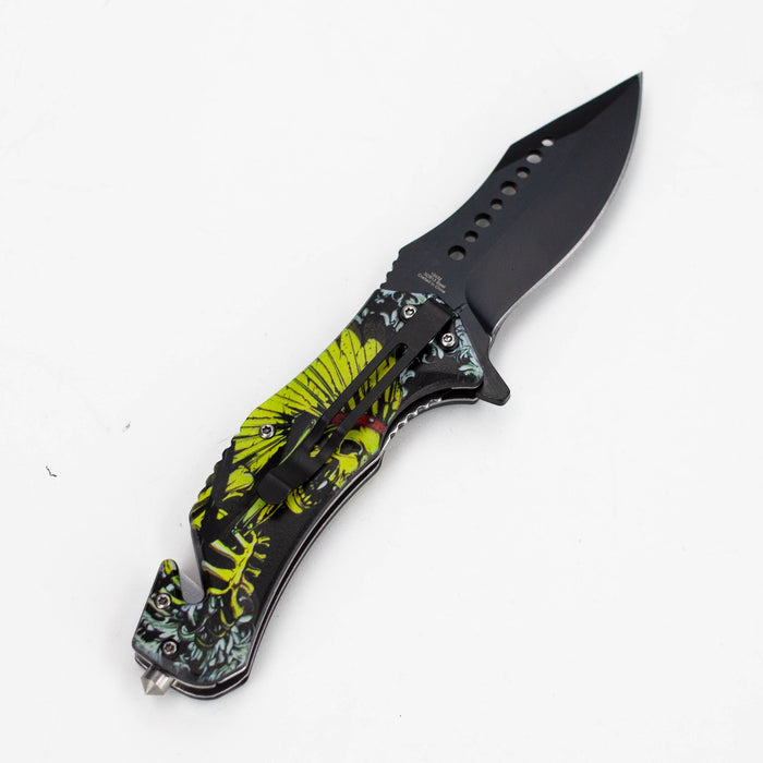 Defender-Xtreme 8.5″ Glass Breaker Skull Indian Folding Knife [13432]_2