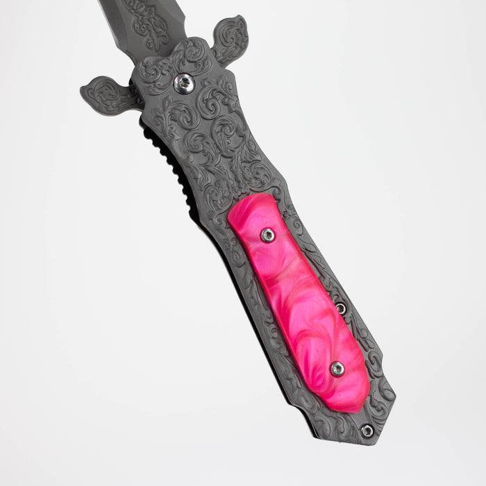 TheBoneEdge 8.5″ Medieval Style Folding Knife Pink Pearl Color [13068]_2