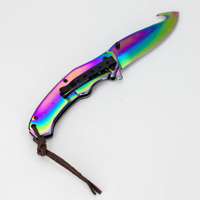 Defender-Xtreme 8″ Folding Knife Rainbow Blade w/ Designer Handle [13728]_2