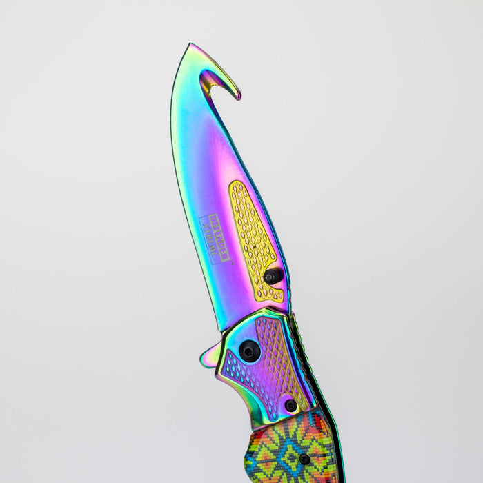 Defender-Xtreme 8″ Folding Knife Rainbow Blade w/ Designer Handle [13728]_3