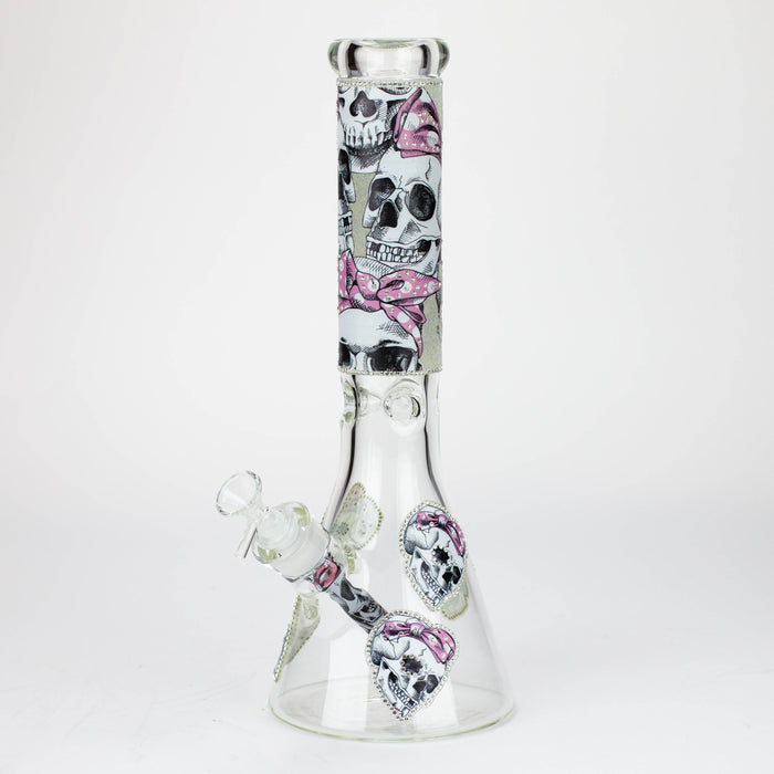 14" Graphic with cubic zirconia decor 7mm glass beaker water bong [AK32xx]_21