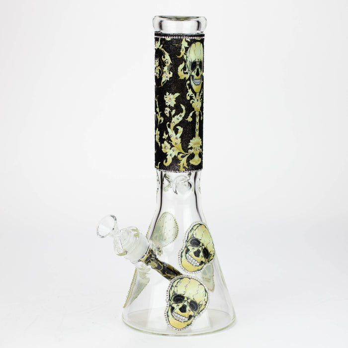 14" Graphic with cubic zirconia decor 7mm glass beaker water bong [AK32xx]_23