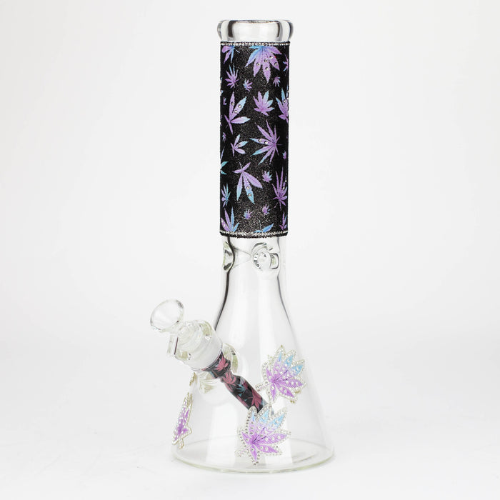 14" Graphic with cubic zirconia decor 7mm glass beaker water bong [AK32xx]_12