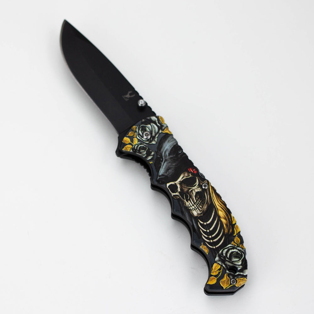 The Bone Edge Skull Wolf Folding Knife 8.5″ Stainless Steel [13250]_0