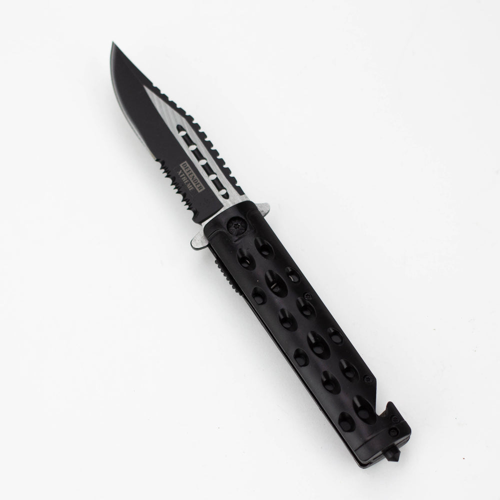 8.5" Defender Black Tactical Design Pocket Knife with Belt Clip [7672]_0