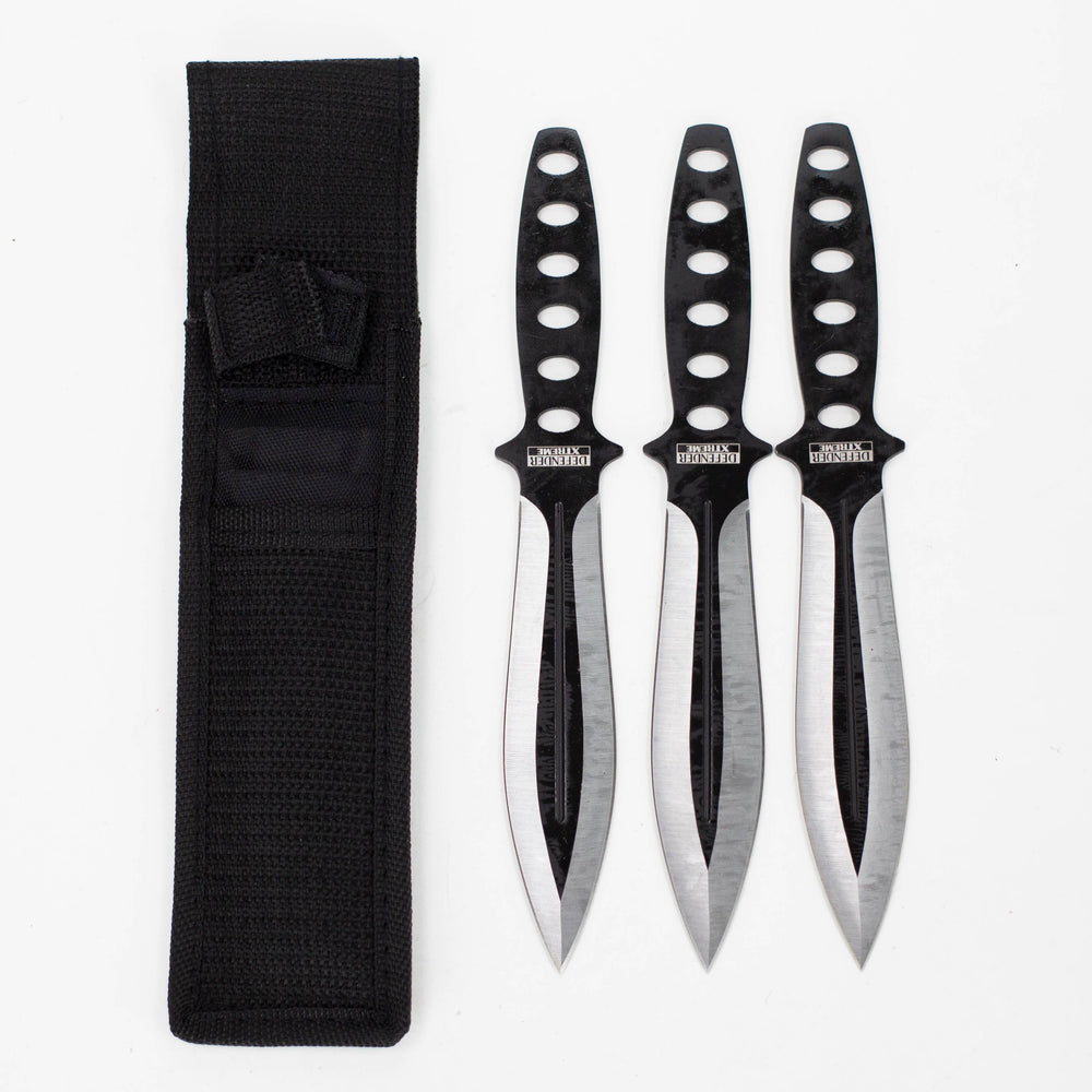 Defender-Xtream | 8" Black & Sliver Blade 3 Pc Throwing Knives with Sheath [6778]_0