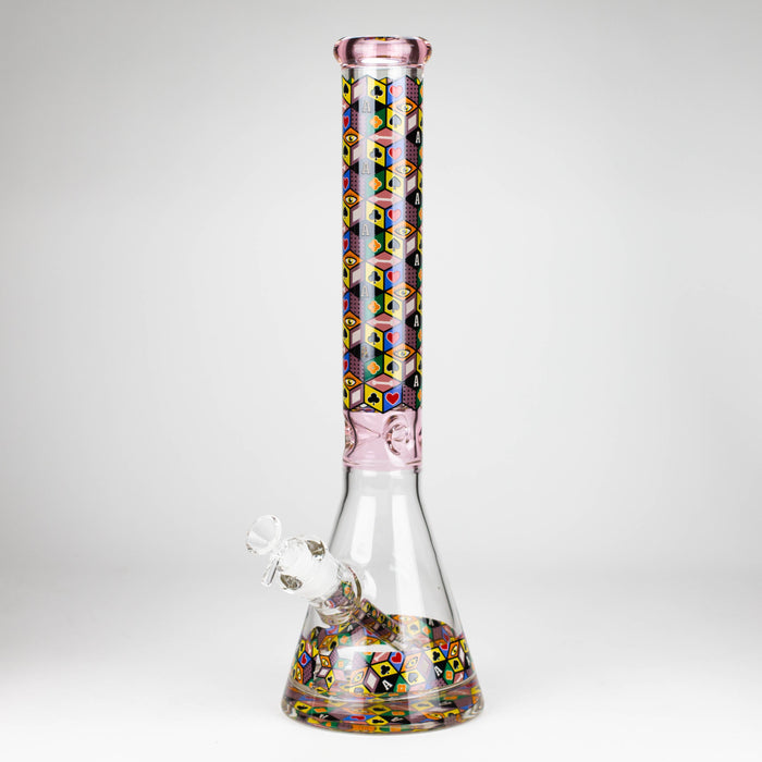 17" Color accented 7 mm glass water bong With Poker Design_5