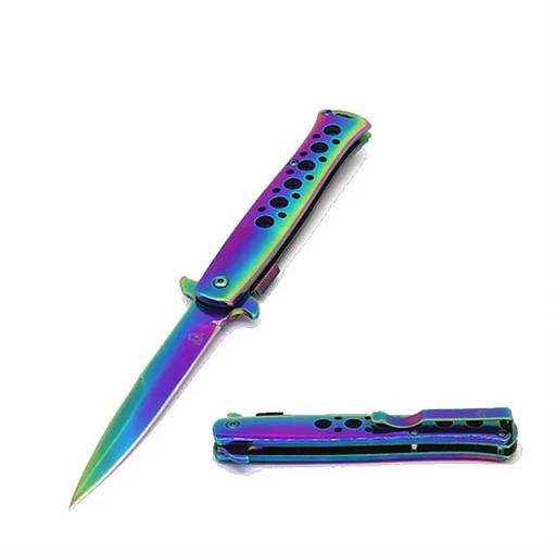 Falcon | 9" Overall Metal Spring Assisted Knife With Rainbow Coating_0