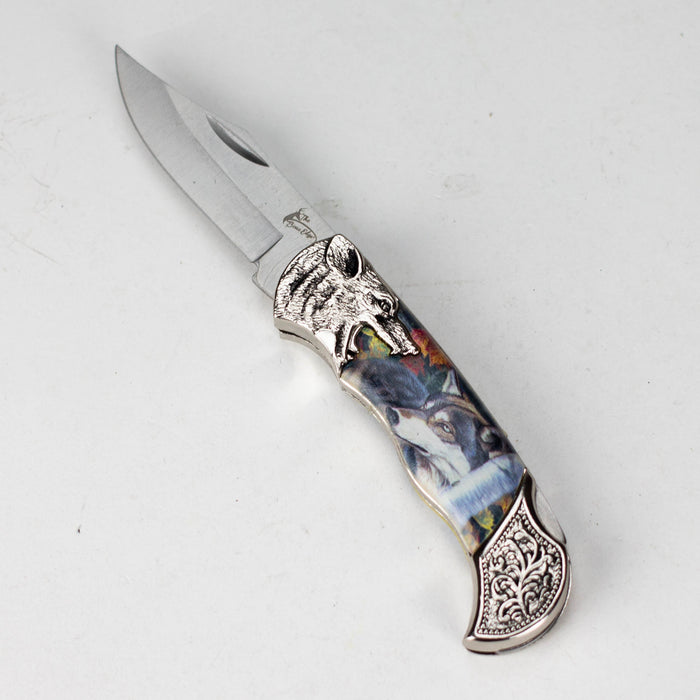 TheBoneEdge | 7" Wolf Design Pattern Handle Classic Folding Knife [14310]_0