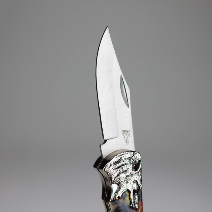 TheBoneEdge | 7" Wolf Design Pattern Handle Classic Folding Knife [14310]_2