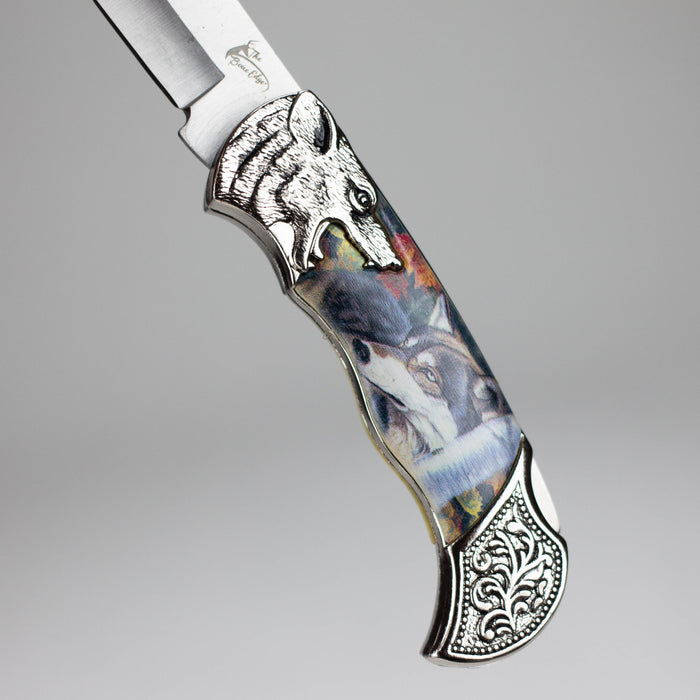 TheBoneEdge | 7" Wolf Design Pattern Handle Classic Folding Knife [14310]_3