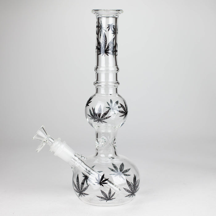 11" Rourd Shape Glass Bong With Leaf Design_7