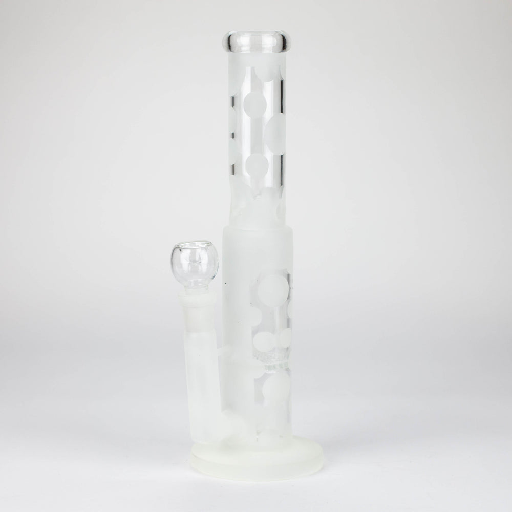 14" Glow in the dark straight tube glass bong with honey comb diffuser_0