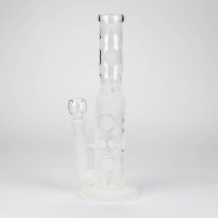 14" Glow in the dark straight tube glass bong with honey comb diffuser_2