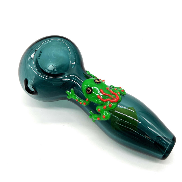 Frog Glow In The Dark Glass Smoking Spoon Hand Pipe_6