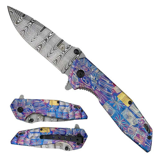 Falcon 8 1/2" Damascus Spring Assisted Pocket Knife_0