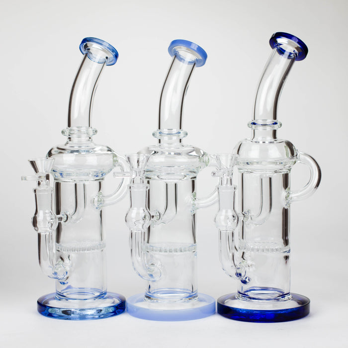 11″ Straight Tube Glass Recycler Bong With Color Base [C1556]_0