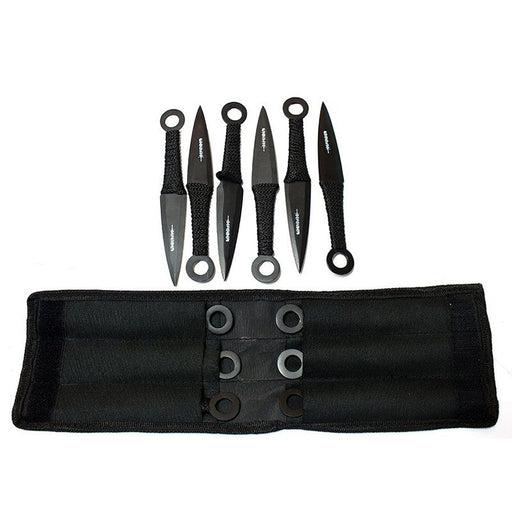 6" Black Throwing Knives with Black Handle & Sheath Set of 12 [6233]_1