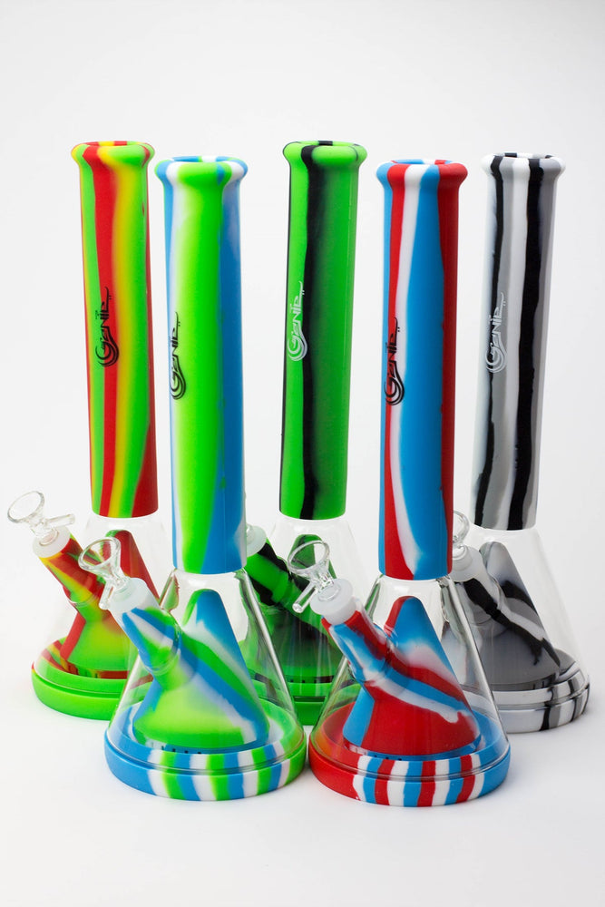 14" Genie multi colored detachable pyramid diffuser silicone water bong_0