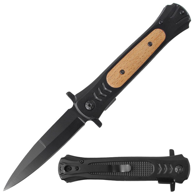 Folding Pocket Knife Stainless - Black Steel Wood [BF210870]_0