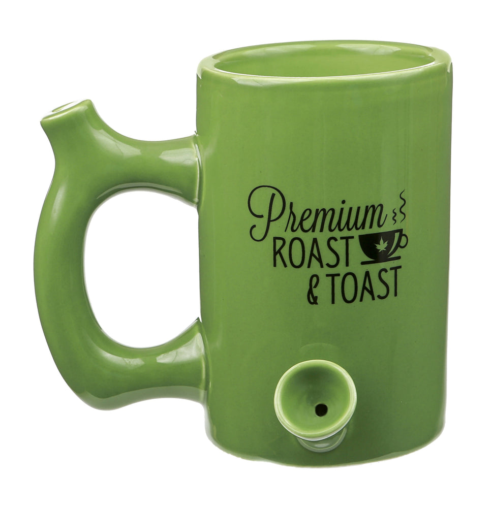 GREEN ROAST & TOAST PIPE MUG WITH BLACK PRINT_0